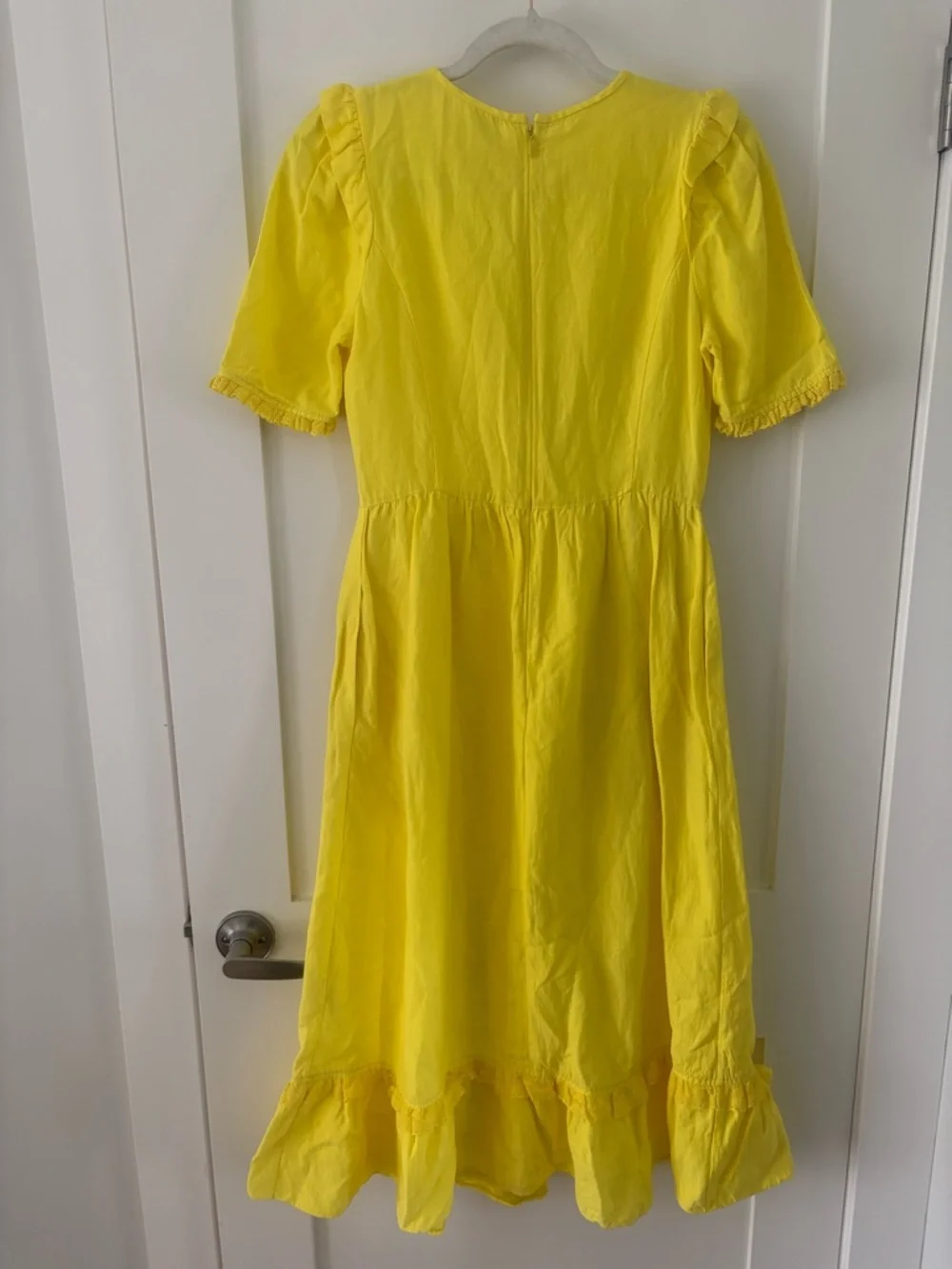 Le Fou Aritzia Bright Yellow Puff‑Sleeve Midi Dress Flowy Ruffles Cottagecore 4 - Picture 3 of 9